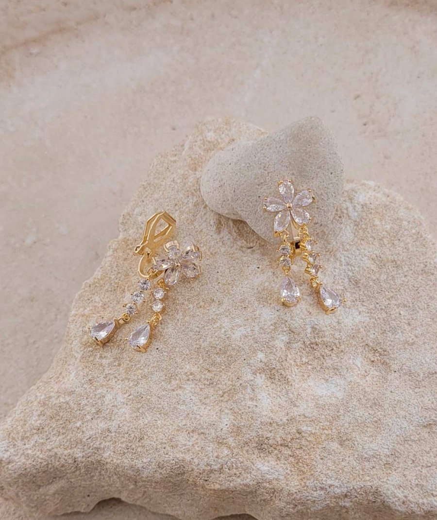 Boucles d'oreilles à clip en zirconium fleur - Collection Clips précieux