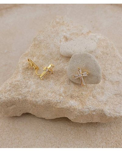 Puces à clip zirconium croix - Collection Clips précieux