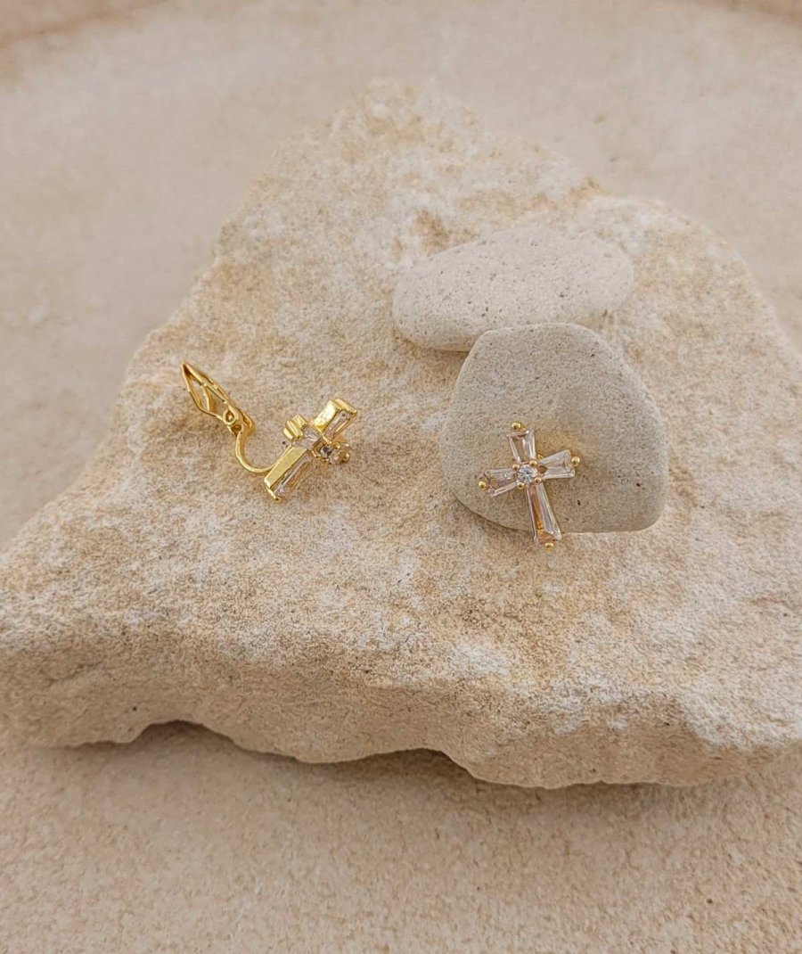 Puces à clip zirconium croix - Collection Clips précieux