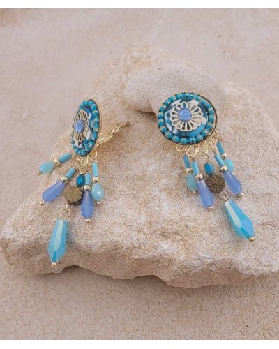 Boucles d'oreilles à clip camaïeu bleu pastel