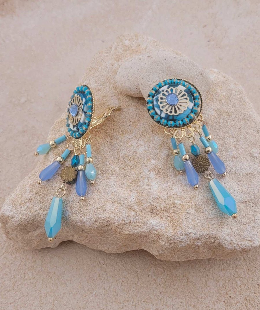 Boucles d'oreilles à clip camaïeu bleu pastel