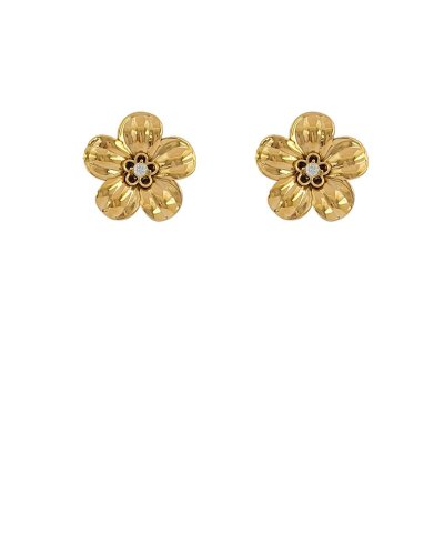 Clips d'oreilles acier doré fleur et strass -  - L'ultra-confort par Tara Pépita