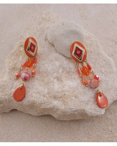 Boucles d'oreilles à clip pendantes orange  - L'ultra-confort par Tara Pépita