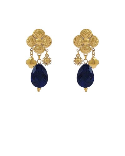Boucles d'oreilles à clip acier doré agate marine - L'ultra-confort par Tara Pépita