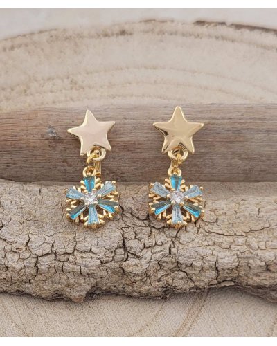 Boucles oreilles à clip pendantes flocon bleu en strass pour les filles - Pépita by Tara Pépita