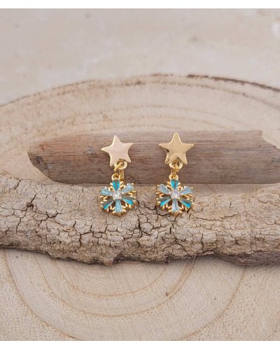 Boucles oreilles à clip pendantes flocon bleu en strass pour les filles - Pépita by Tara Pépita