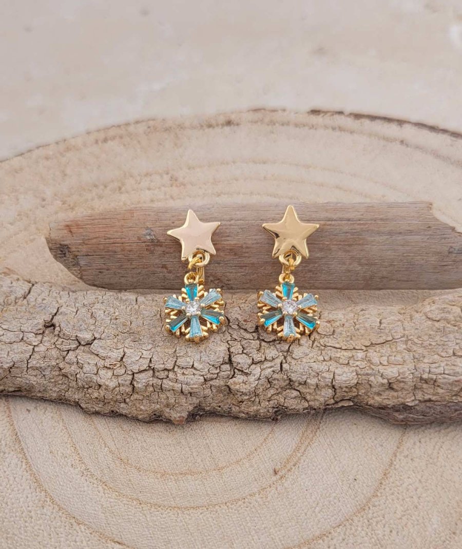 Boucles oreilles à clip pendantes flocon bleu en strass pour les filles - Pépita by Tara Pépita