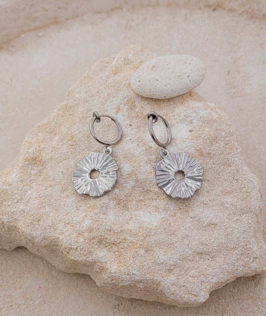 Boucles d'oreilles à clip acier rondelle ondulée