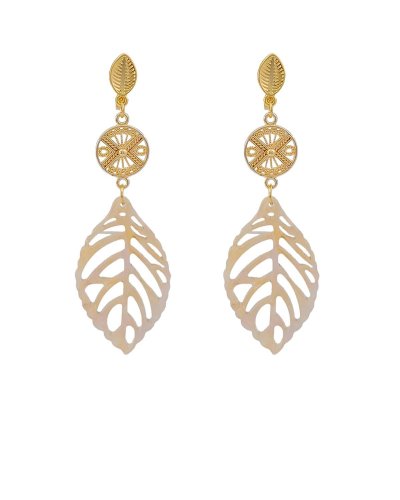 Boucles d'oreilles feuille acétate beige