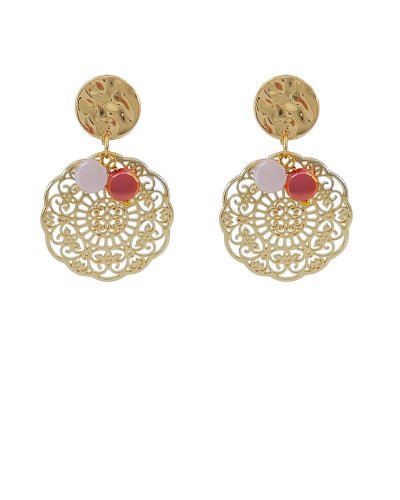 Boucles d'oreilles clips filigrane breloques rose - Création Tara Pépita