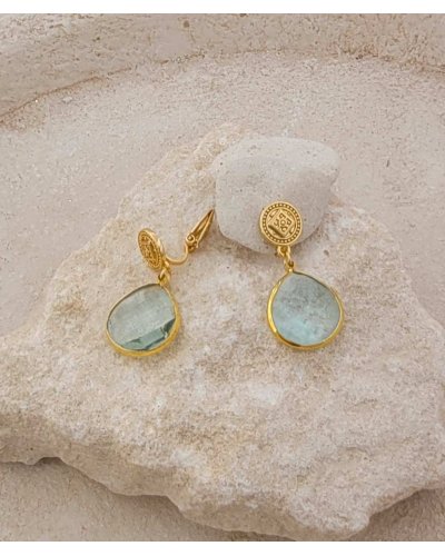 Boucle d'oreille clip goutte cristal bleu clair - Création Tara Pépita