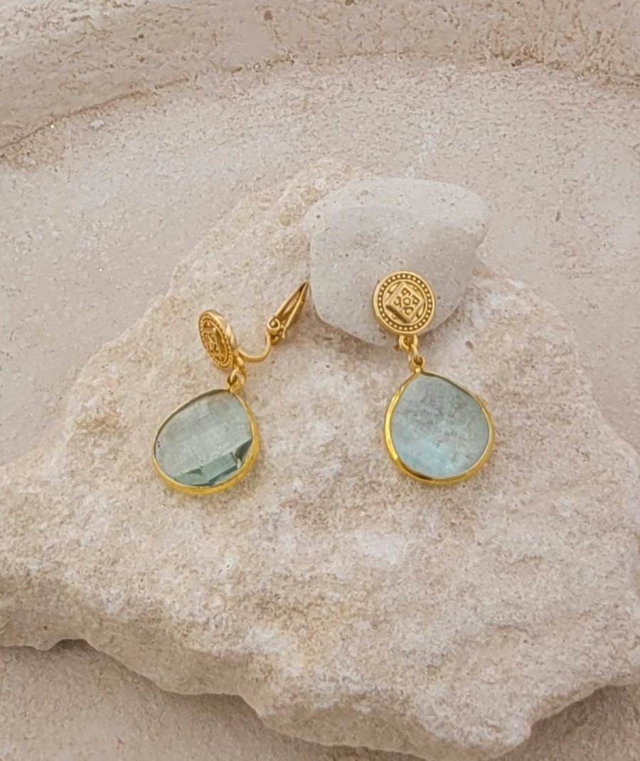 Boucle d'oreille clip goutte cristal bleu clair - Création Tara Pépita