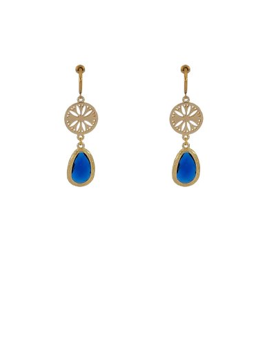 Boucles d'oreilles à clips pendantes en cristal bleu saphir - Création Tara Pépita