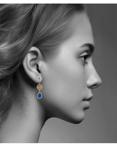 Boucles d'oreilles à clips pendantes en cristal bleu saphir - Création Tara Pépita