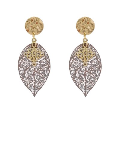 Boucles oreilles à clip filigrane feuille taupe - Ultra-légère