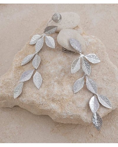 Boucles d'oreilles à clip feuilles rhodiées -  - L'ultra-confort par Tara Pépita