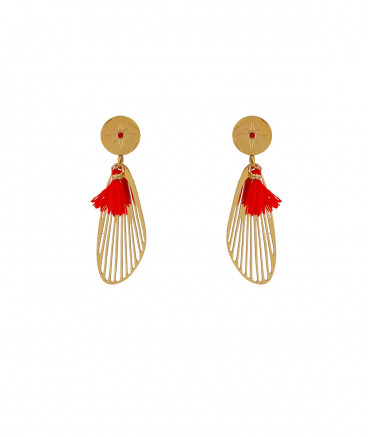 boucles d'oreilles légères dorées et rouge de taille moyenne à porter toute la journée - L'ultra-confort par Tara Pépita